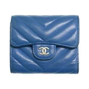 CHANEL Authentic Blue Leather Logo Wallet